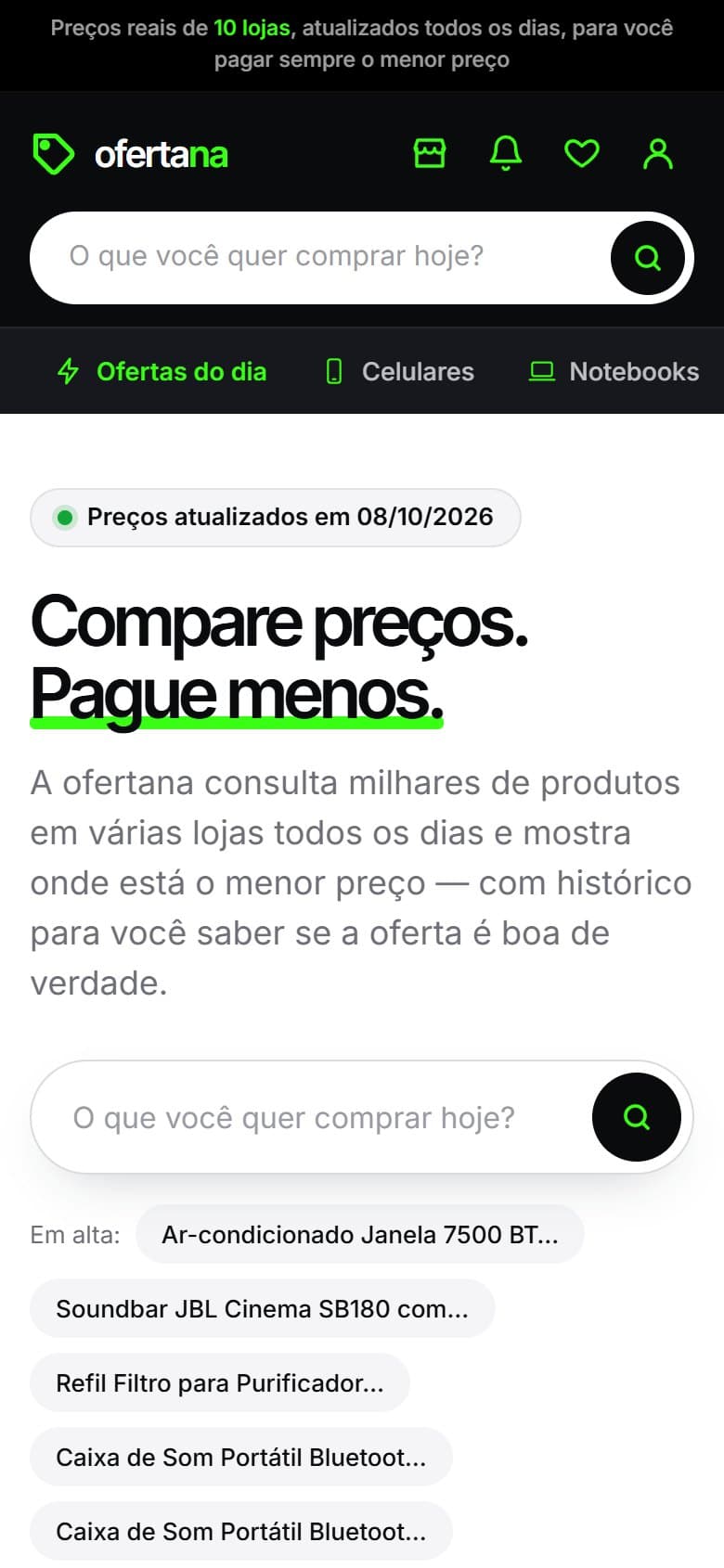 Tela do projeto Ofertana