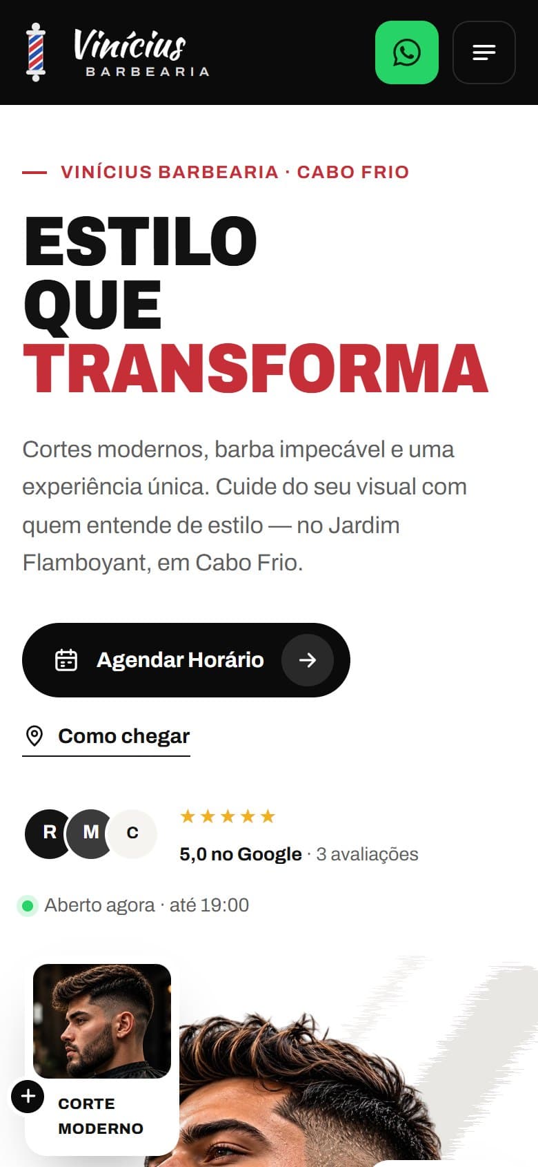 Tela do projeto Vinícius Barbearia